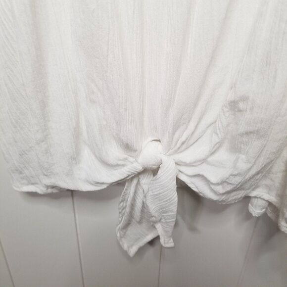 Women's Top Plus Size 22/24W White Puff Sleeve Tie Front - Picture 6 of 9